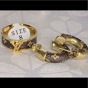 Pair of Stainless Steel Earrings and Stainless Steel Ring